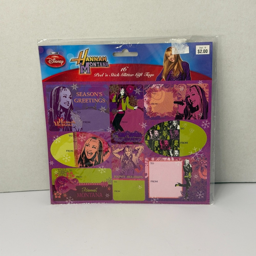 Hannah Montana Christmas Gift Tags Glitter New & Sealed Y2K Disney Channel